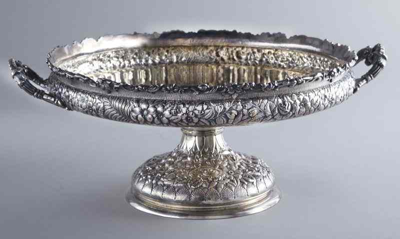 Appraisal: Tiffany sterling silver compote having stylized floral decoration and handles