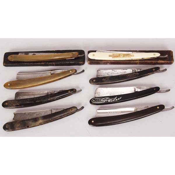 Appraisal: Group of straight razors A group of straight razors including