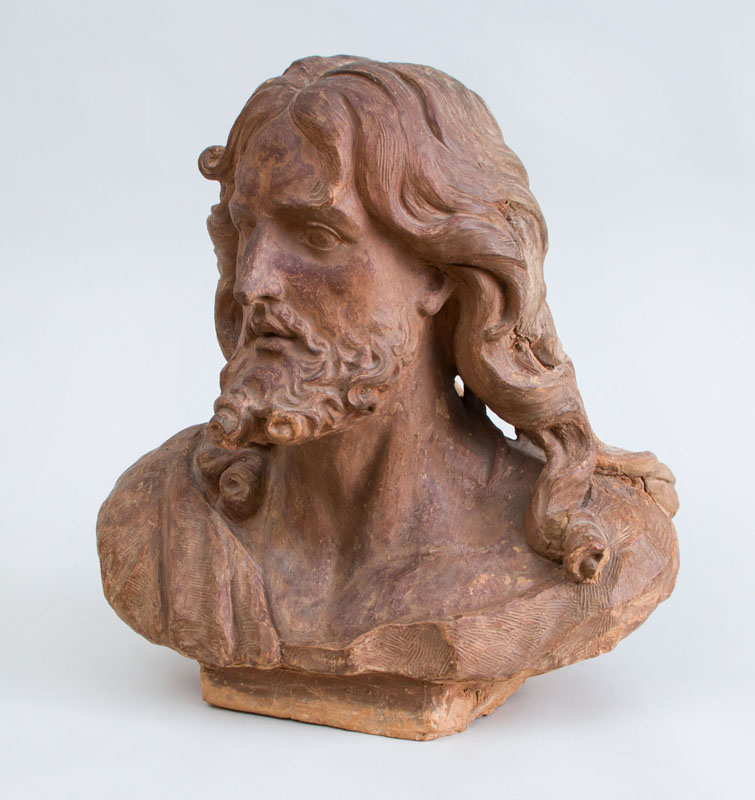 Appraisal: EUROPEAN SCHOOL HEAD OF CHRIST Terracotta the head gazing upwards