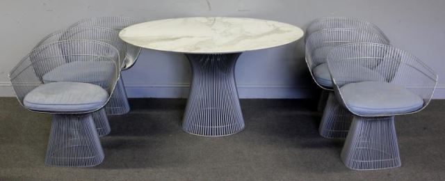 Appraisal: Midcentury Warren Platner Dining Set Includes a marble top pedestal