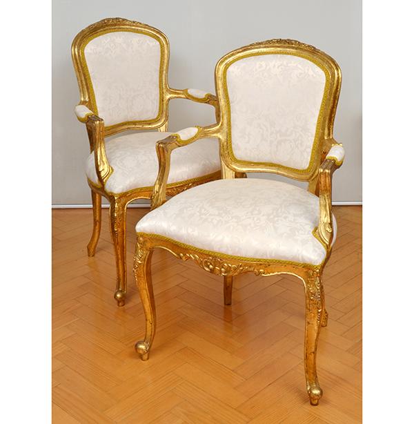 Appraisal: A PAIR OF LOUIS XV STYLE GILT WOOD FRAMED FAUTEUILLES