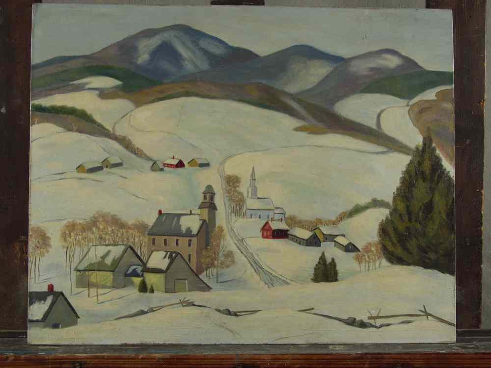 Appraisal: OOCB - New England Valley Town in Winter unsigned unframed