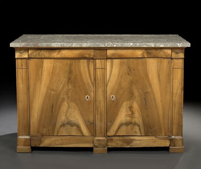 Appraisal: Continental Walnut and Marble-Top Cabinet second quarter th century in