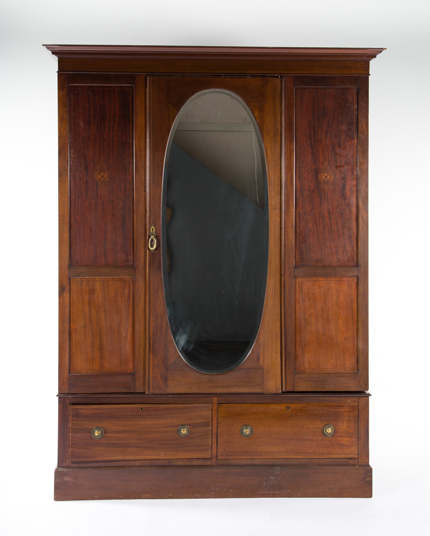 Appraisal: Edwardian inlaid mahogany wardrobe late th early th century flat