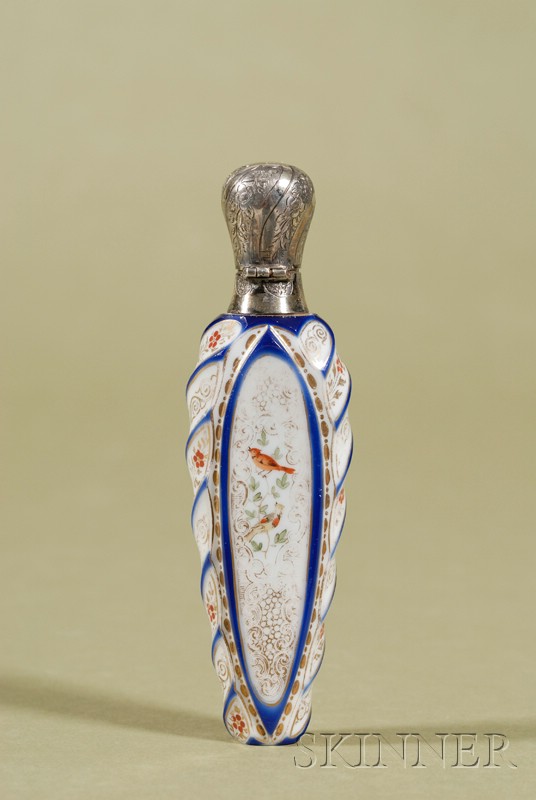 Appraisal: Continental Silver-mounted and Enameled Glass Scent Bottle late th century