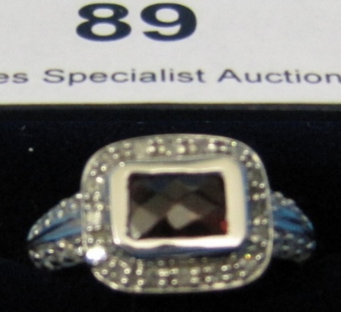 Appraisal: CT White Gold Garnet Diamond Ring size O retail price