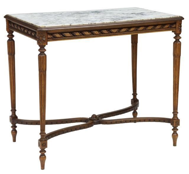 Appraisal: French Louis XVI style marble-top table th c having carved