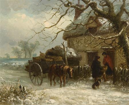 Appraisal: THOMAS SMYTHE - FIGURES WITH HORSE AND CART BEFORE A