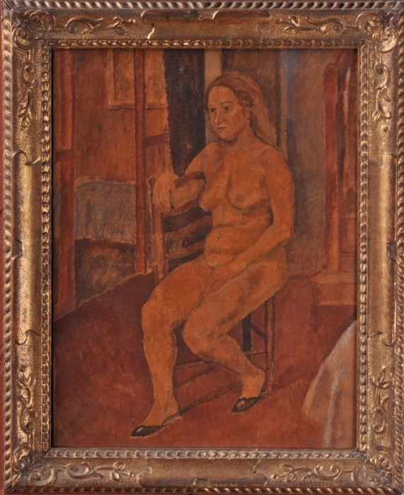 Appraisal: EUROPEAN SCHOOL SEATED FEMALE NUDE Oil on canvas x in