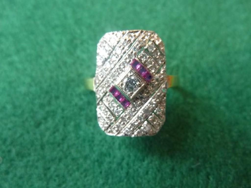 Appraisal: A diamond -set tablet ring with ruby detail