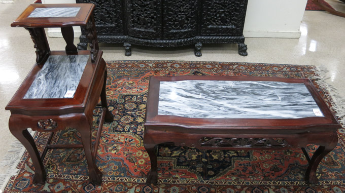 Appraisal: ROSEWOOD COFFEE TABLE AND MATCHING STEP-TOP END TABLE Chinese export