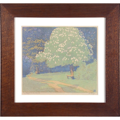 Appraisal: HELENE MASS German b Color woodcut of blossoming trees along