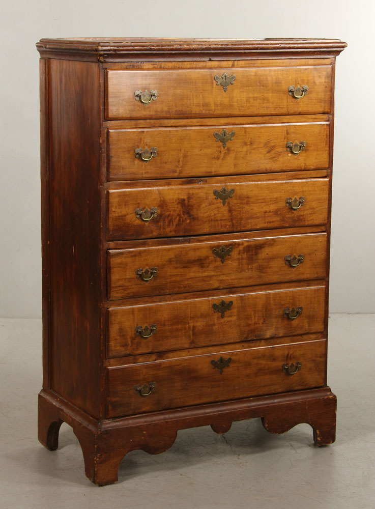 Appraisal: - th C Country Pine and Maple Tall Chest Country