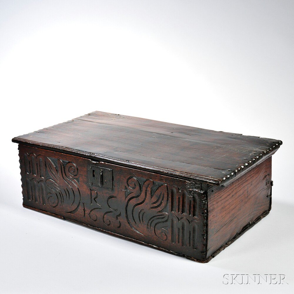 Appraisal: English Carved Oak Document Box th century with later components