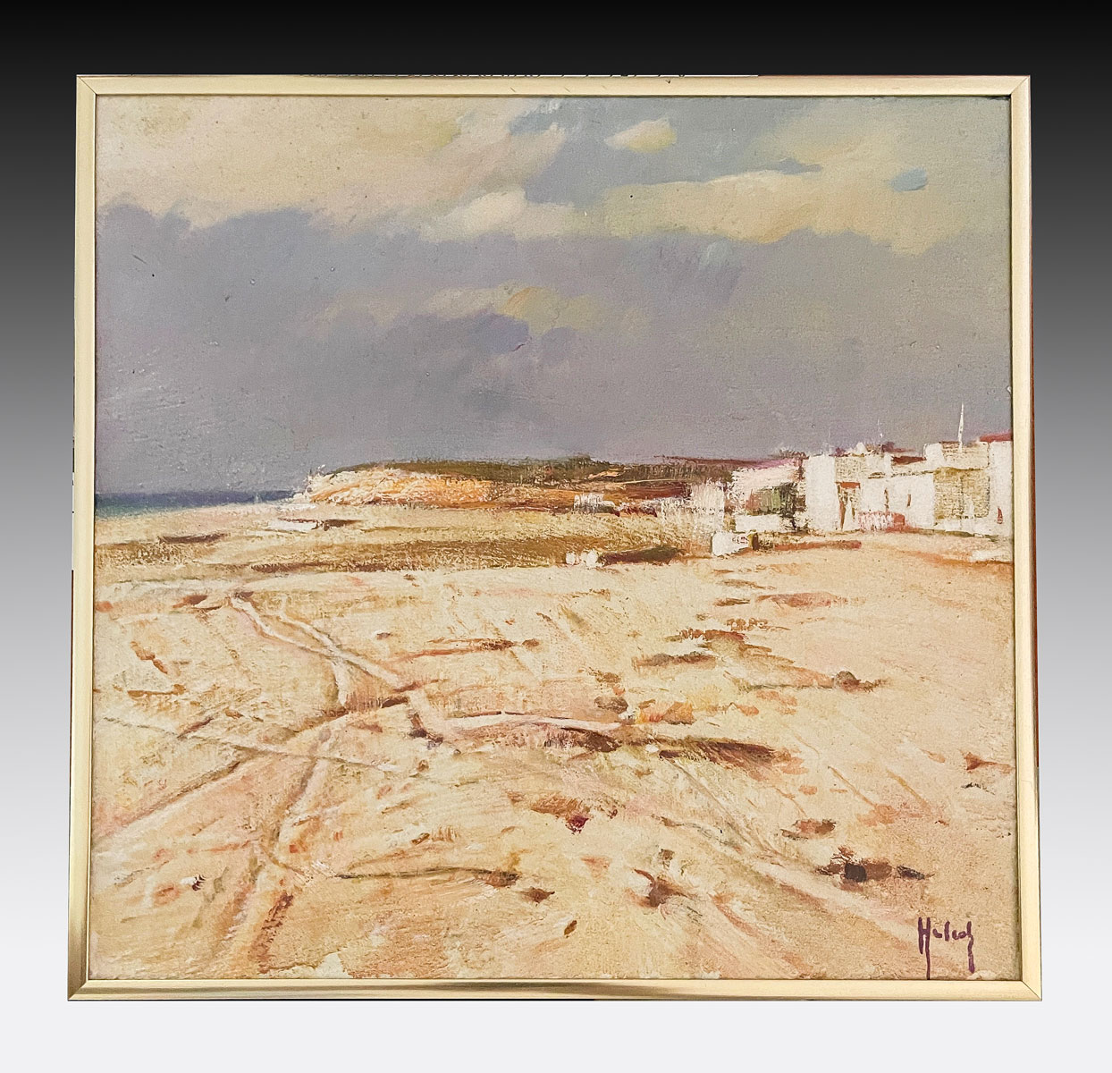 Appraisal: ILLEGIBLY SIGNED COASTAL EUROPEAN TOWN PAINTING Sight size '' x