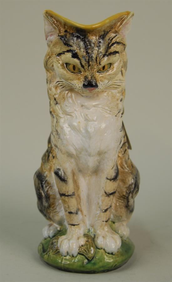 Appraisal: ENGLISH MAJOLICA CAT AND MOUSE PITCHER late th century height