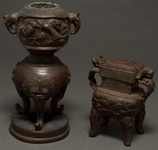 Appraisal: Chinese archaistic style miniature ting th century with dragon-form handles