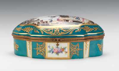 Appraisal: A Sevres Style Porcelain Jewelry Box Domed lid shaped porcelain