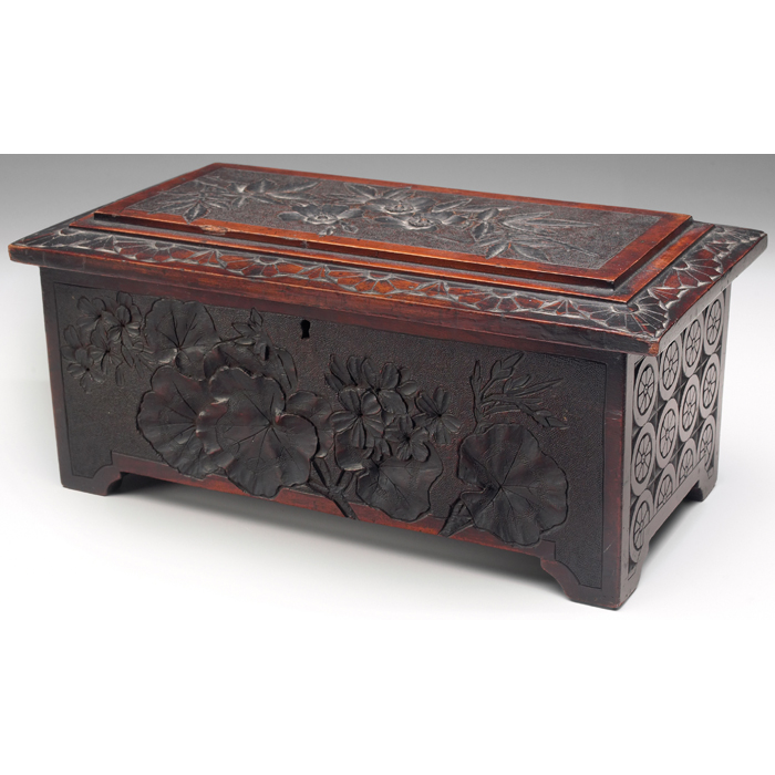 Appraisal: Cincinnati Art Carved box floral and stylized designs monogram RG