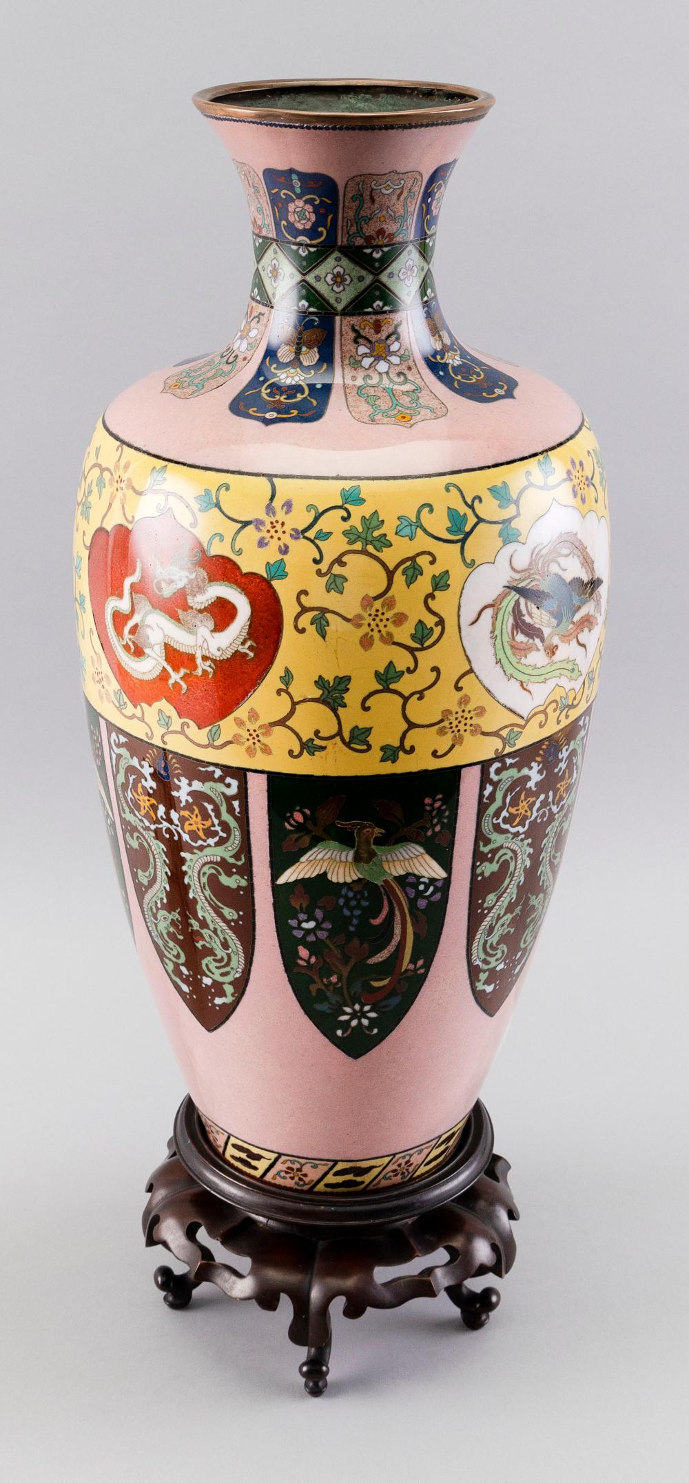 Appraisal: JAPANESE CLOISONN ENAMEL VASE LATE TH CENTURY HEIGHT WITH SCROLLED