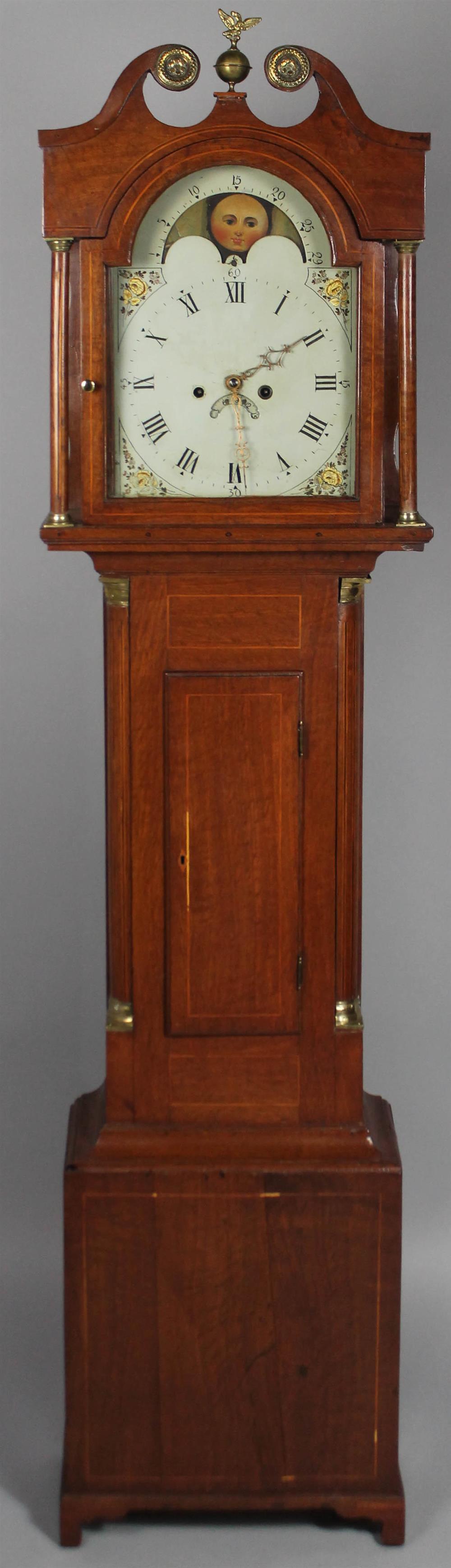 Appraisal: GEORGIAN INLAID OAK TALL CASE CLOCK having a swan neck