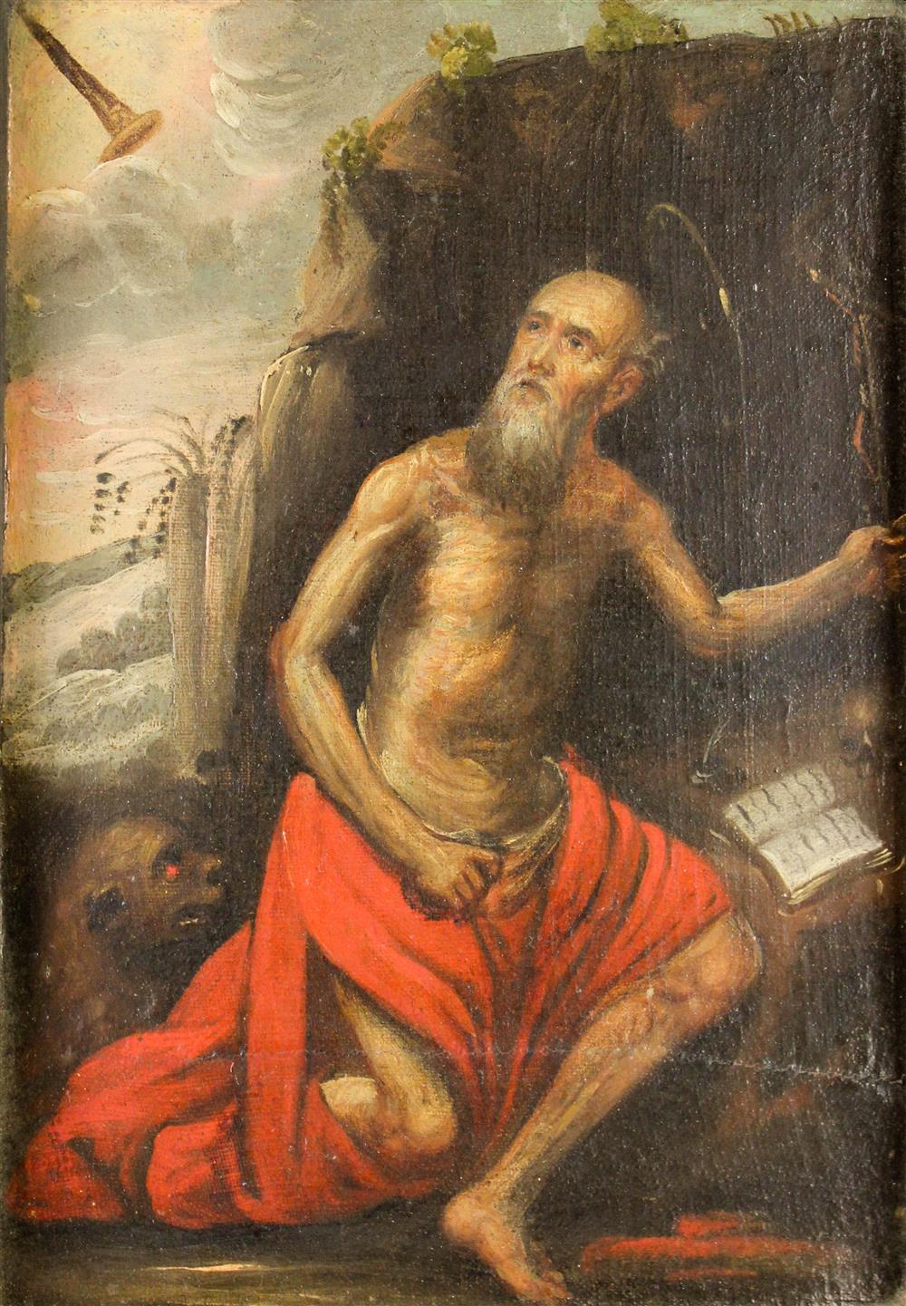 Appraisal: ST JEROME Oil on canvas x in sight Framed