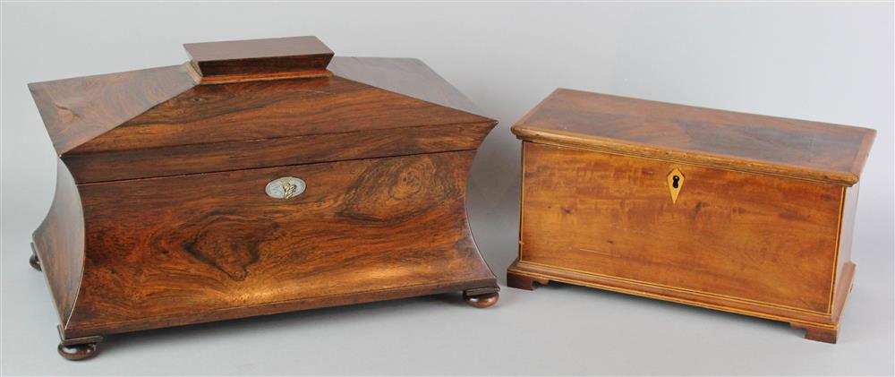 Appraisal: WILLIAM IV ROSEWOOD TEA CADDY ALONG WITH A MINIATURE BLANKET