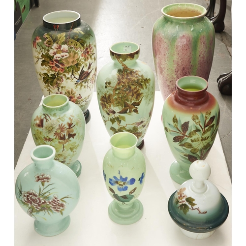 Appraisal: Miscellaneous Victorian enamelled green glass vases including a moonflask c