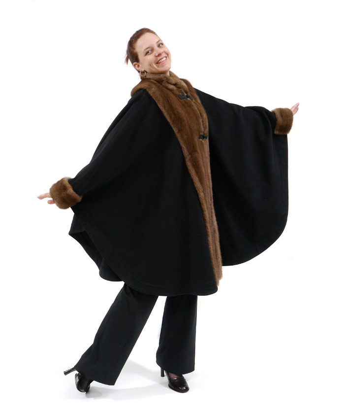 Appraisal: FULL LENGTH CASHMERE WOOL CAPE WITH MINK TRIM Mink collar