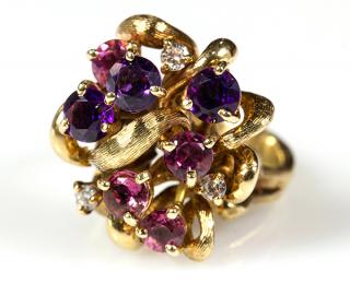 Appraisal: Pink tourmaline amethyst and diamond ring Pink tourmaline amethyst and