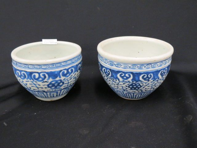 Appraisal: Pair of Oriental Blue White Porcelain Bowls diameter th century