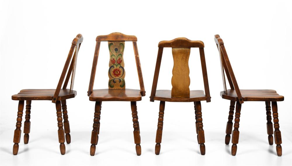 Appraisal: Four Monterey A-frame wood chairs Second-Quarter th Century Each with