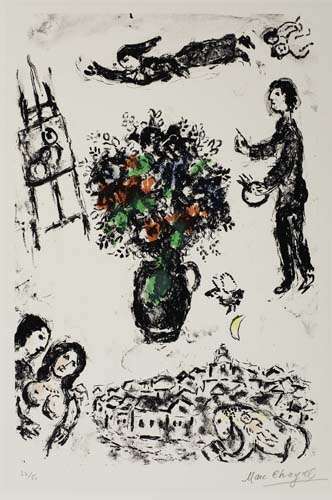 Appraisal: MARC CHAGALL Bouquet sur la Ville Color lithograph x mm