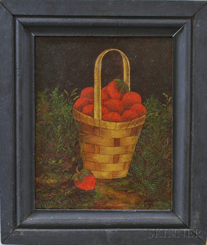 Appraisal: American School th Century Basket of Strawberries Unsigned Oil on