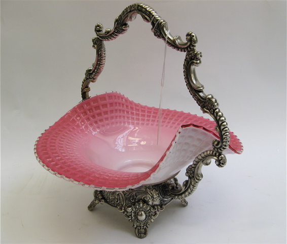 Appraisal: BRIDE'S ART GLASS BASKET the rose shading to pink glass