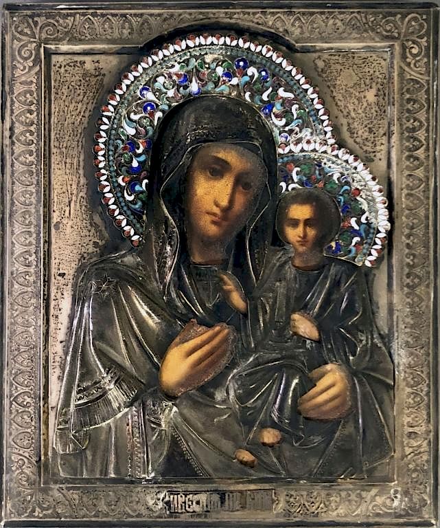 Appraisal: Silver Russian Icon of the Madonna and Child Silver Russian