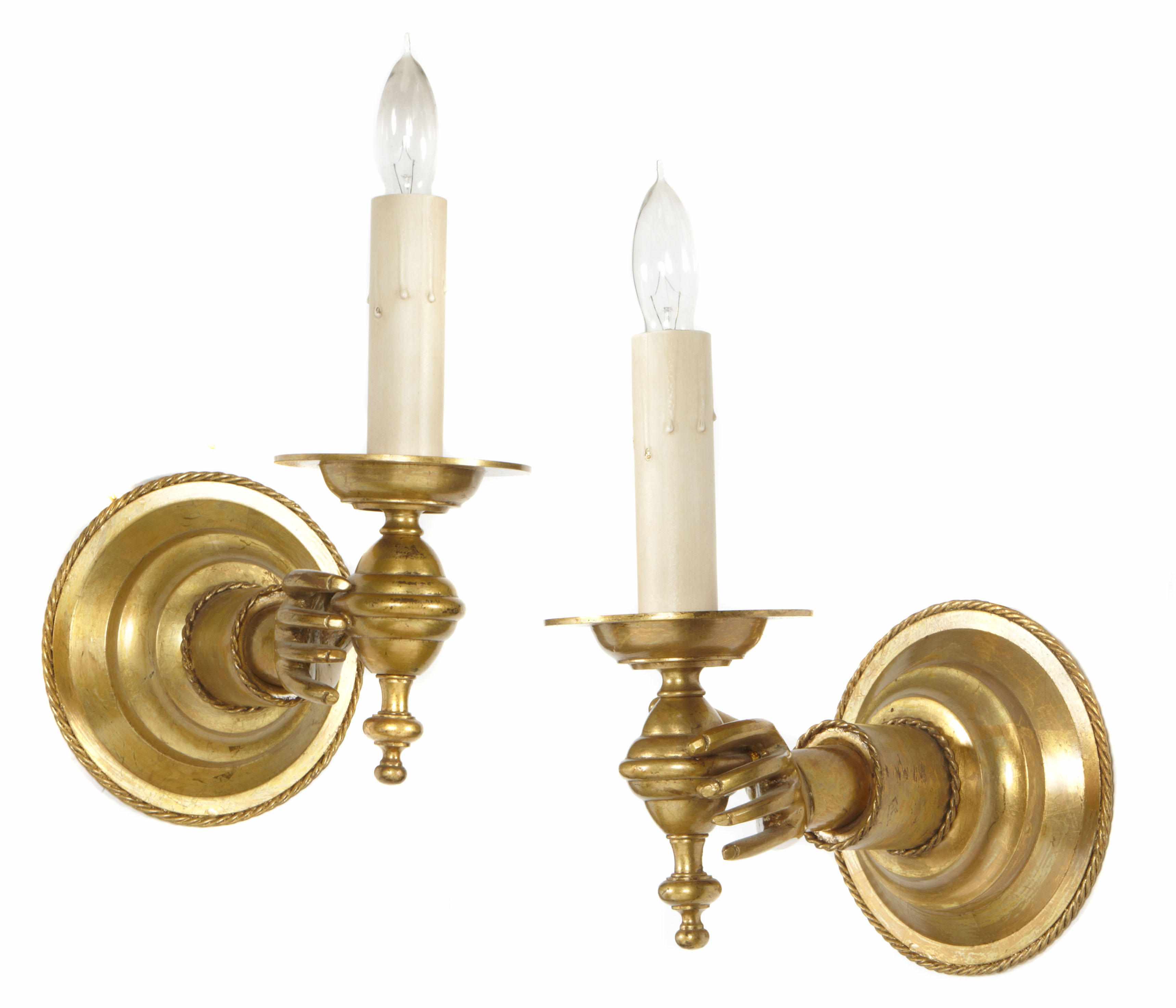 Appraisal: A pair of Baroque style gilt wall lamps height in