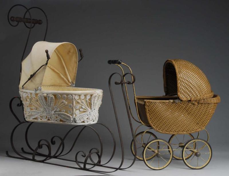 Appraisal: Doll Carriage and Doll Sleigh Description long high wide tan