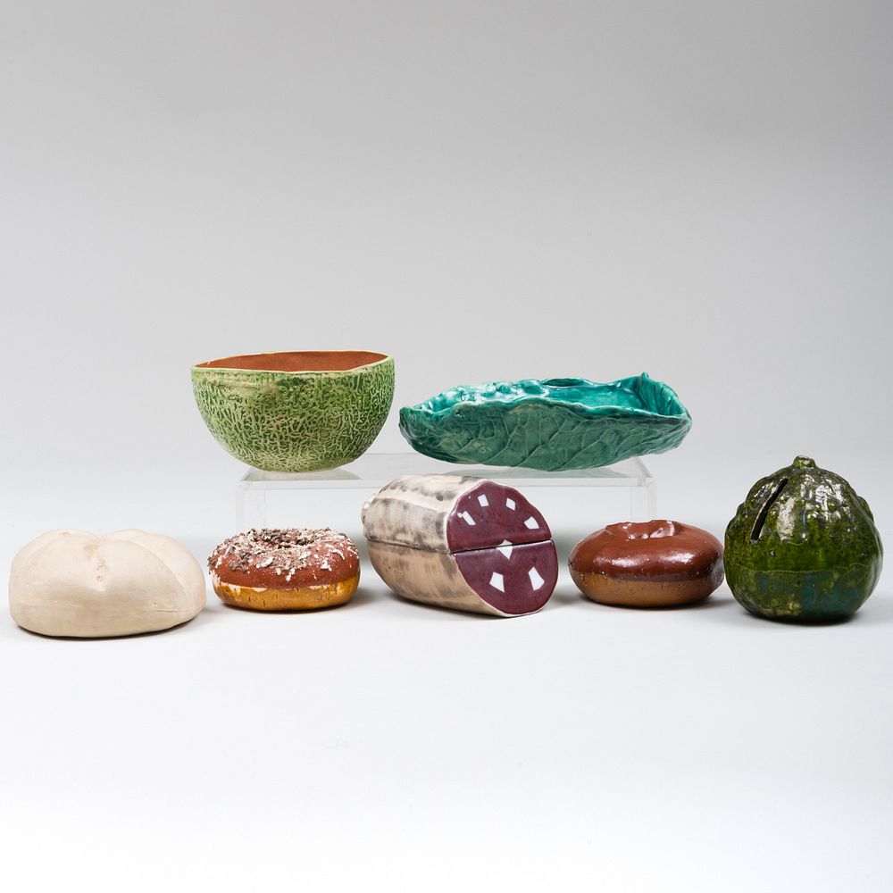 Appraisal: Group of Ceramic Trompe L'Oeil Table Articles Comprising Two donuts