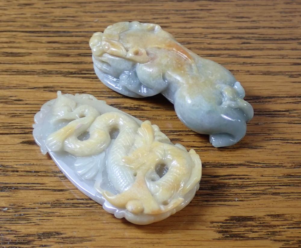 Appraisal: TWO CHINESE JADE CARVINGS including a foo dog carving and