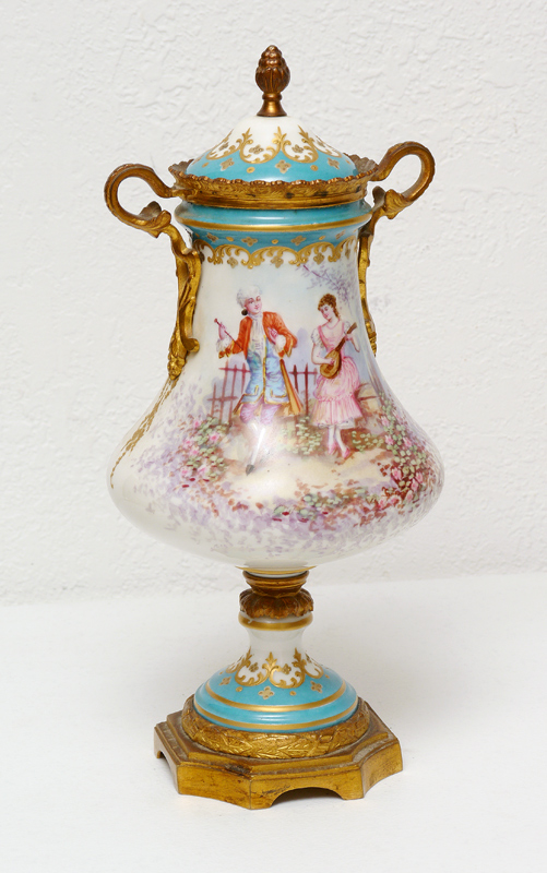 Appraisal: SEVRES GILT METAL MOUNTED URN Gilt cast metal handles finial