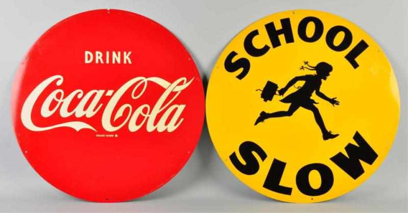 Appraisal: Lot of Round Tin Coca-Cola Signs Description s Designed to