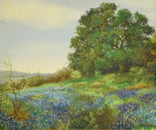 Appraisal: Texas Bluebonnets o c signed Oil on canvas painting depicting