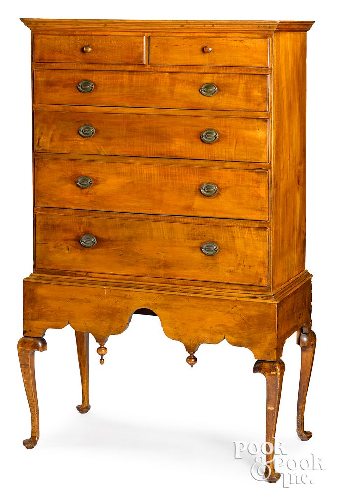 Appraisal: New England Queen Anne maple chest on frame New England