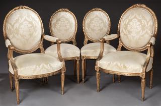 Appraisal: Four Piece French Louis XVI Style Giltwood Salon S Four