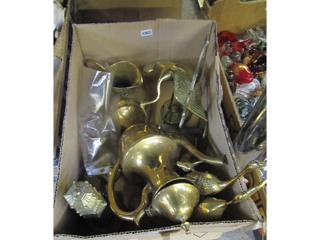 Appraisal: Box of assorted brassware and two pocket watches etc