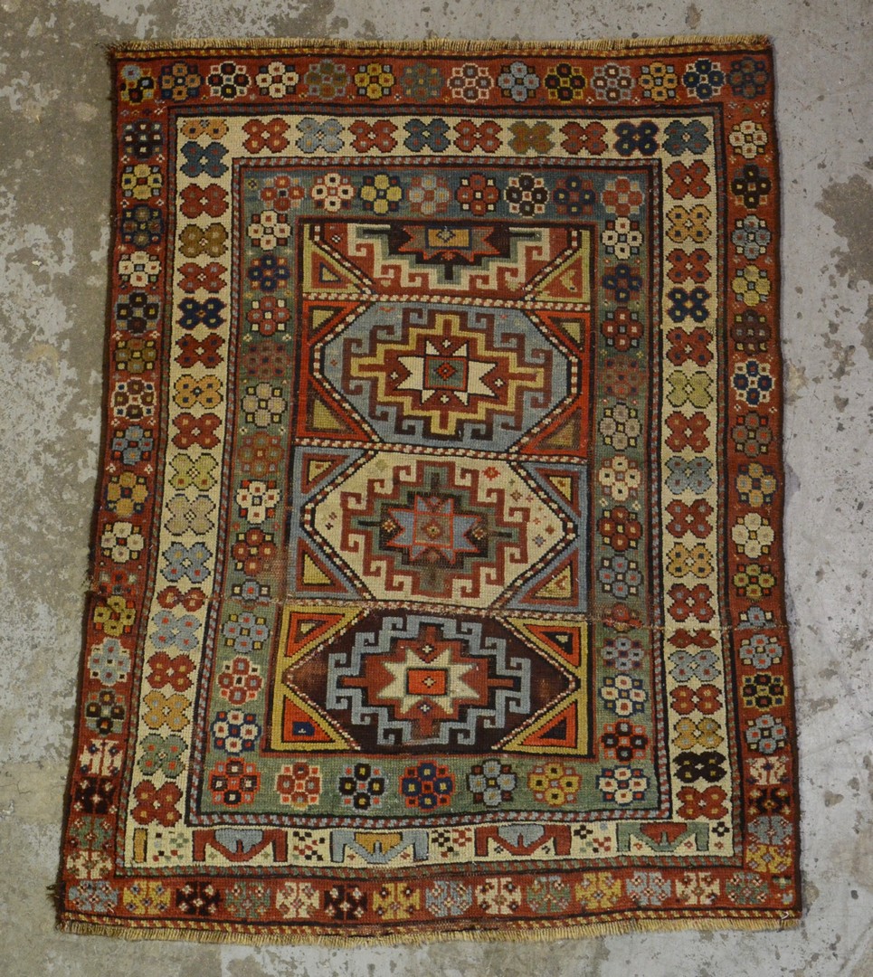 Appraisal: x Kazak throw rug some wear