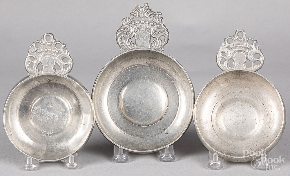 Appraisal: Three pewter porringers Three pewter porringers by Boardman Co New