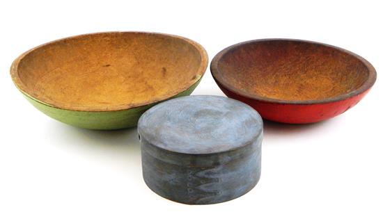 Appraisal: Shaker style box and two treenware bowls round box with