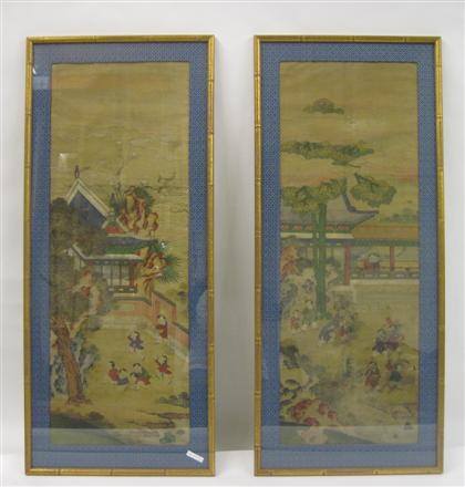 Appraisal: Pair of Chinese painted silk panelsqing dynasty